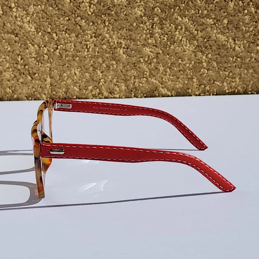 Ryan Simkhai Women's Amber Tortoise Red Vegan Leather Anti-Scratch Lense Readers